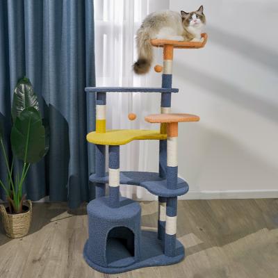 China Custom Modern Stocked Atopy Activity Center Cat Furniture Cat Tree With Lined Board for sale