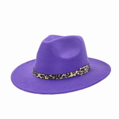 China Character Fashionable Outdoor Outings, Shopping Gatherings, Women's Leopard Print Belt, Flat Brim Wool Top Hat for sale