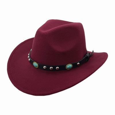 China Customizable character men's and women's popular popular flipped brim top hat, gemstone belt, felt denim hat for sale