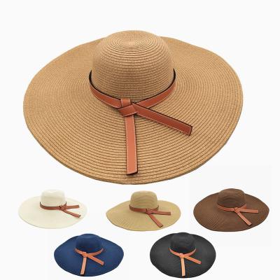 China Beach Brim Pure Paper Straw Hat 14cm Belt Character Accessory Soft Panel Windproof Detachable Crossed Rope Large for sale