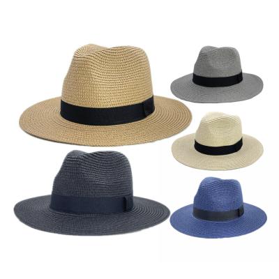 China Summer Beach Cowboy Customizable Large Striped LOGO Soft Painted Straw Hats Panama Simple Travel Hats For Women Men for sale