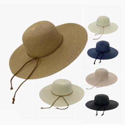 China New Summer Striped Women Folding Large Brimmed Paper Braided Sunscreen Straw Sun Hat Soft Travel Beach Leisure for sale