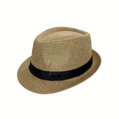 China Character Samtree Fedora Hats For Women Men Braid Straw Short Brim Linen Elderly Curving Panama Jazz Hat for sale