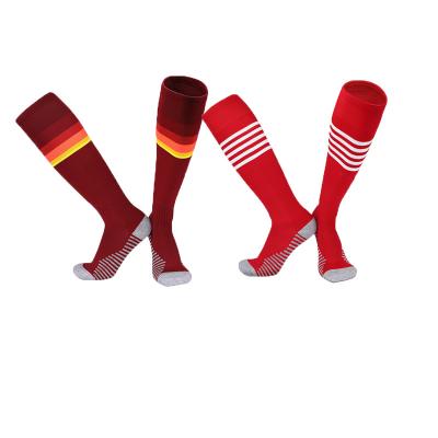 China New Design Polyester Antibacterial Soccer Socks 100% Custom Logo Football Soccer Socks With Stripes for sale