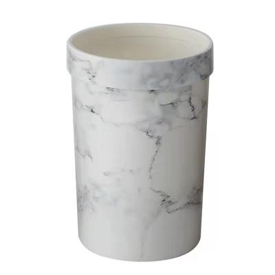 China Sustainable plastic uncovered similar marble pattern creative trash can for bedroom, living room and office for sale