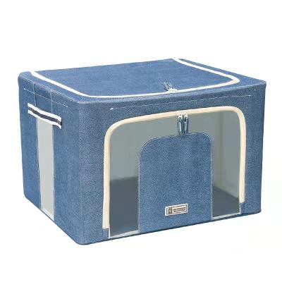 China Sustainable Oxford Cloth Steel Frame Storage Box For Clothes Folding Quilt Toy Storage Box With Lid for sale