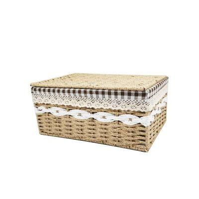 China Multi-Function Eco-Friendly Convenient Rattan Craft Storage Box With Lid For Closet And Organizing for sale