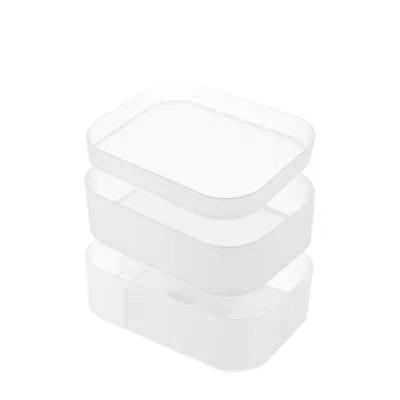 China Durable Environmental Friendly Plastic Frosted Transparent Cosmetic Desktop Storage Box With Lid for sale