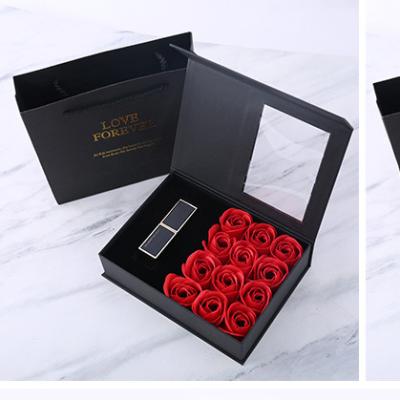 China Durable and Good Smell Rose Soap Flower Necklace Lipstick Creative Preserved Valentine Day Gift Box for sale