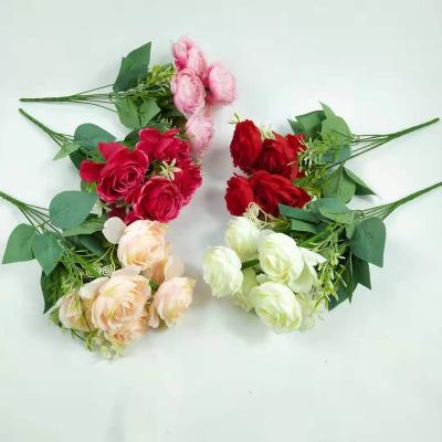 China Durable Wholesale Artificial Peony Flower 7 Brunch Flower Decoration Silk Plastic Flowers for sale