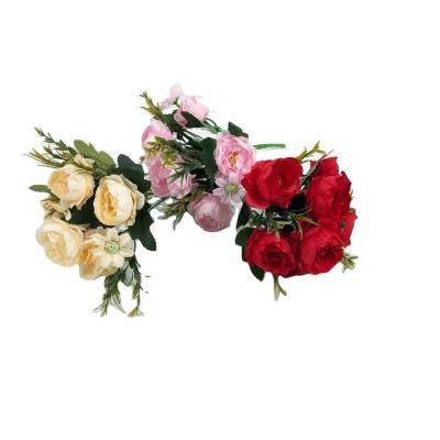 China Durable Wholesale 7 Artificial Rose Flower Brunch Flower Decoration Silk Plastic Flowers for sale