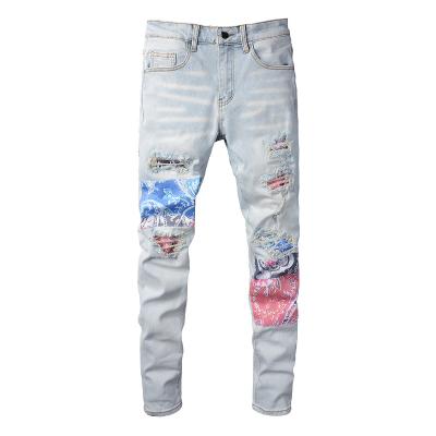 China QUICK DRY Rts For Dropshipping 813 Slim Destroyed Ripped Mens Jeans Vintage Damage Patched Mens Jeans for sale