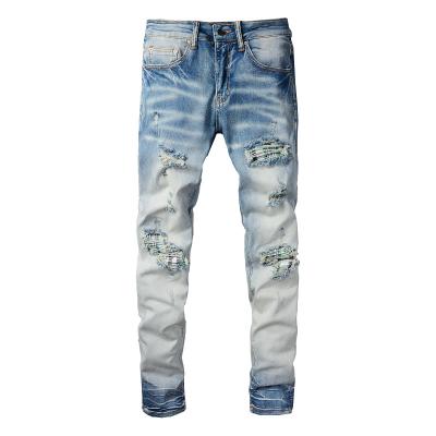 China QUICK DRY rts for 833 jeans destroy men damage ripped taper jeans holes patch ripped jeans for men for sale