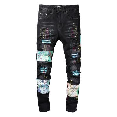 China QUICK DRY rts for 815 mens ripped skinny boys damaged jeans frayed ripped stacked jeans patch mens jeans for sale