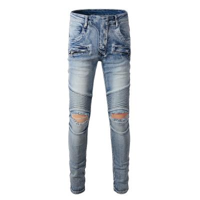 China QUICK DRY Rts for 917 Dropshipping Ripped Knee Jeans Wrinkled Biker Men Wrinkled Jeans for sale