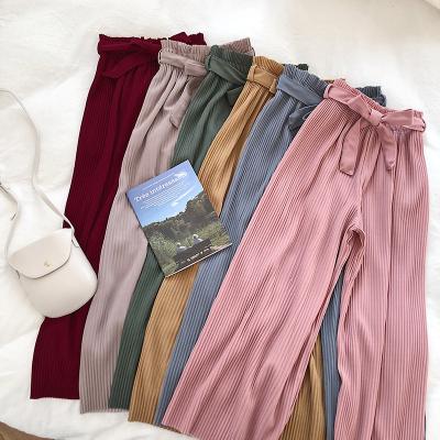 China Autumn Wide Leg Pants Women High Waist Breathable Casual Pants With Bow Waistband Pleated Pant Femme 2021 New for sale