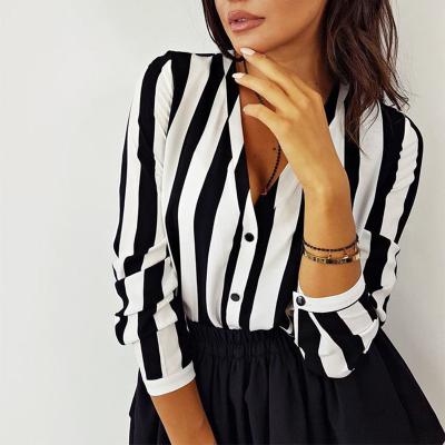 China Autumn Fall Casual Ladies Office Female Loose Blouses Anti-pilling Women's Blouses 2021New Casual Striped Top Blouses Shirts for sale