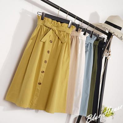 China Midi Knee Length Button School Female Pleated Skirt Autumn Viable Women's Summer Skirts High Waist Korean Elegant Simple Skirt for sale