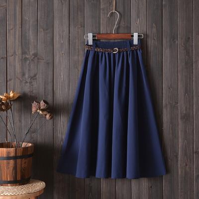 China Sustainable Midi Knee Length Summer Skirt Women With Belt 2020 Fashion Korean Ladies High Waist Pleated School Skirt Female A Line for sale