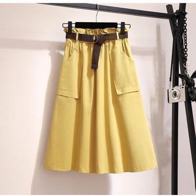 China Autumn Summer Skirt Women No Viable Cotton Casual Cotton High Waist Midi Waist Sun School Skirt Female Solid for sale