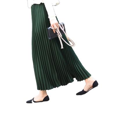 China Hot Selling Viable Women Elegant Casual Elastic Waist Solid Pleated Maxi Skirt Midi Length A-line Office Chiffon Skirt Chiffon Solid Midi Skirt for sale