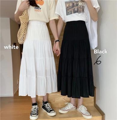 China Spring Summer Women Chiffon Vintage Skirts A Line Skirt High Waist Cake Chic Black White Elastic Anti-static Patchwork Long For Student for sale