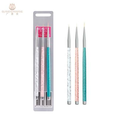 China Pinceles Kolinsky Nail Brush Nail 2020 New 3pcs Art Painting Brush Set Soft Hair Nail Art Liner Brush Metal Handle for sale