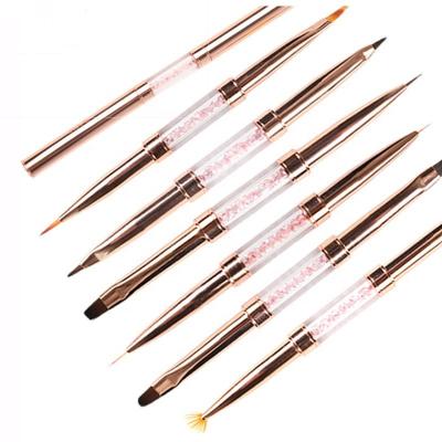 China Hot Custom Hair Products Logo Nail Cleaning Brush Synthetic Nail Cleaning Brush Synthetic 5pcs Double Nail Gel Pink UV Art Brush for sale