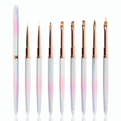 China 2021 New Customized NAIL Synthetic Hair Gel Nail Set Travel Metal Poly Sliver Handle Gel Coating UV Nail Paint Brush Set for sale