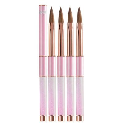 China New Gradient Pink Glitter Handle Pincel Nail Art Brush Private Label Acrylic Liquid Nail Brushes Kolinsky Pure Sand 12/14/16 for sale