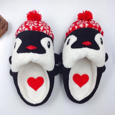 China Fashion Trend Sales Women's New Fashion Red Winter Indoor Bedroom Warm Cute Christmas Penguin Slippers for sale