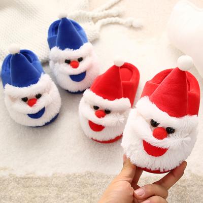 China Custom Cute Winter Thermal Santa Plush Cartoon Indoor Warm Kids Christmas Kids Fluffy Slippers for sale