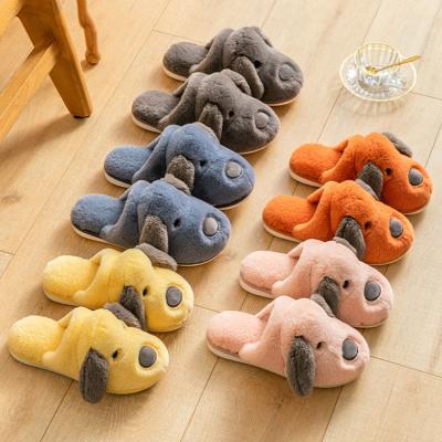 China Fashion Trend Women's Furry Slippers Ladies Home Shoes Cute Fluffy Animal Fur Slippers Dog Plush Casual Flat Indoor Women Slippers for sale