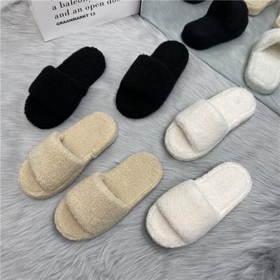 China Custom Fashion One of Fashion Trend Women's Tie Toe Curly Shearling Slides Winter Lamb Fur Open Slippers for sale