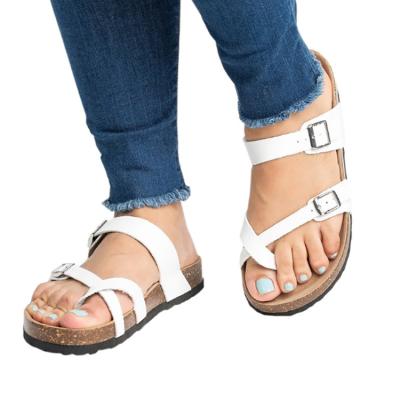 China New Fashion Trend Outdoor Cool Open Toe White Cork Sandals Flat Women's Summer Slippers With Arch Support for sale