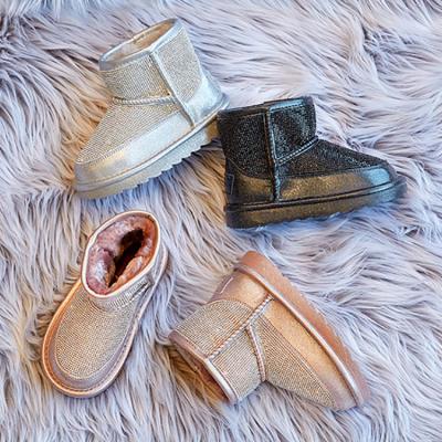 China Custom Fashion Round Bling Bling Rhinestone Children Shoes Girl Kids Comfortable Warm Winter Boots for sale