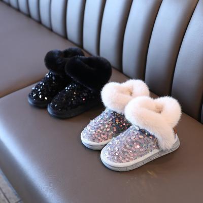 China Custom Made Round Bling Bling Cute Rhinestone Fashion Baby Kids Fluffy Furry Boots for sale