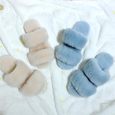 China New Fashion Trend Fashion Popular Open Toe Strap Super Comfy Ladies Two Indoor Fluffy Sheepskin Slippers for sale