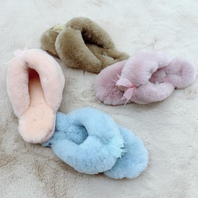 China Custom Made Soft Fluffy Furry Slippers Sheepskin Flip Flop Shearling Fur Slippers Fuzzy Fluffy Open Toe House Thong Slippers For Women for sale