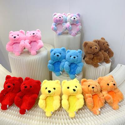 China Custom Cute Children's Indoor Animal Thermal Slips Hot Selling Kids Teddy Bear Plush Slippers Boys Girls for sale