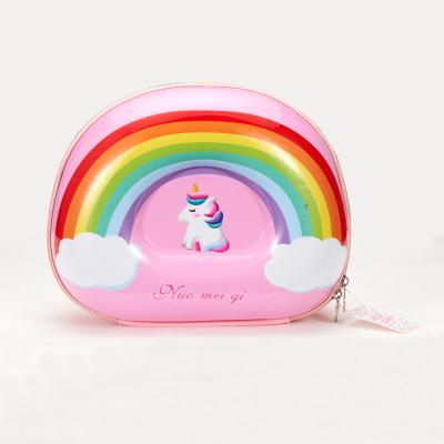 China High Quality Round Shape Waterproof Colorful Design Pattern Rainbow Zipper PU Leather Shoulder Bag For Girls for sale