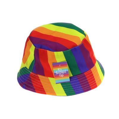 China Cotton Character Fashion Reversible Custom Rainbow Printed And Embroidered Fisherman Bucket Hat For Kids for sale