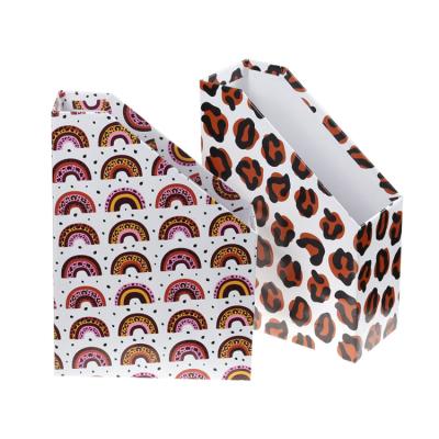 China Customized cheap handmade leopard print paper file archive box/desktop storage box for kids for sale