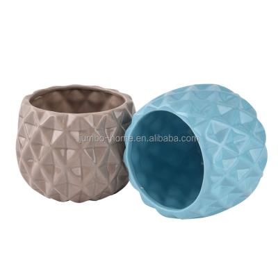 China Modern high quality rhombus embossed antique ceramic European plant pot color flower pot for sale