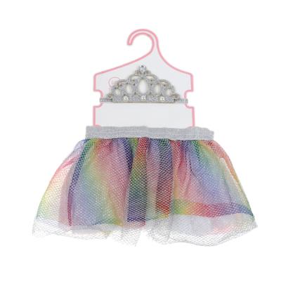 China Hotsale WholesaleBaby Girls Kids Girls Rainbow Washable Design With Crown Tutu Princess Dance Party Tulle Trims for sale