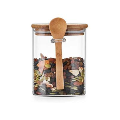 China Freshness Preservation Amazon Hit Square Containers Glass Spice Food Storage Jar With Lid And Bamboo Spoon for sale