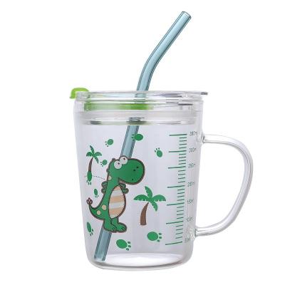 China Factory Supply Child Kids High Stocked Borosilicate Graduated Drinking Glass 350ml Mug With Handle for sale