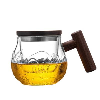 China Stocked Tea Sets 500ML Clear Coffee And Flower Tea Coffee Cup With Wooden Handle for sale