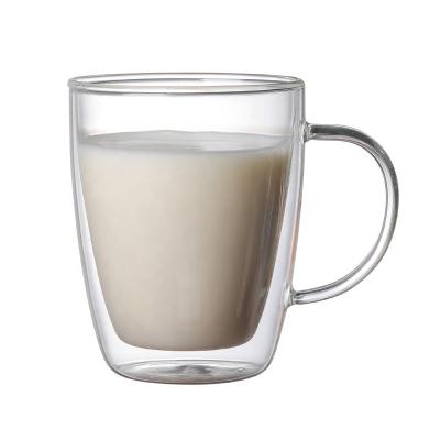 China Best Selling 550ml Clear Coffee Milk Tea Mug Double Wall Sustainable Transparent Clear Glass Cup With Handle for sale