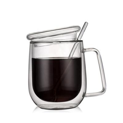 China 300ML Tall Mug Stylish Design Updraft Insulated Double Wall Glass Espresso Coffee Mug With Handle for sale